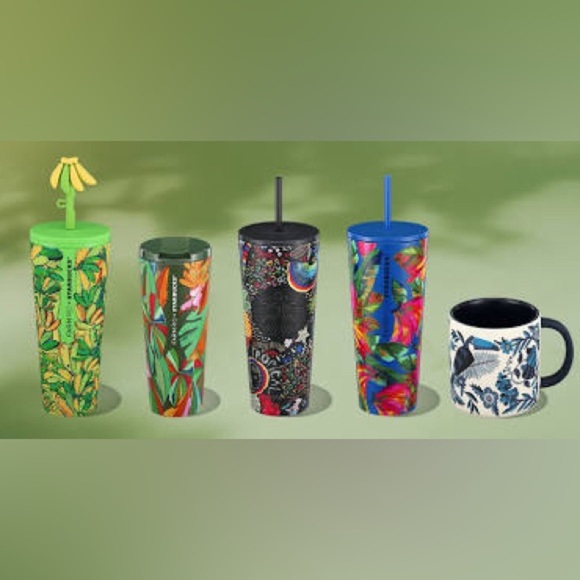 NWT Starbucks Farm Rio Limited Edition Blue Multicolor Banana Print Tumbler. - Picture 8 of 13